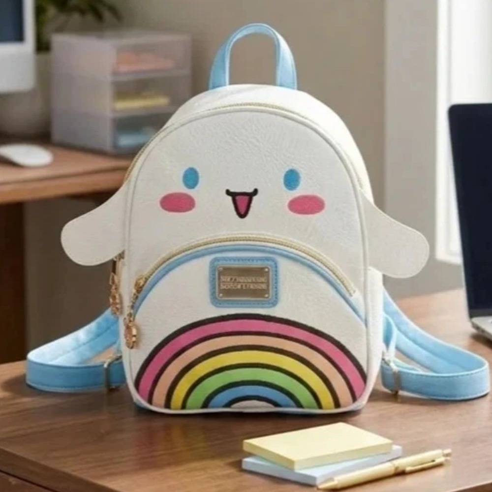 Sanrio Cinnamoroll Hello Kitty Rainbow Mini Backpack White Blue Vegan Leather